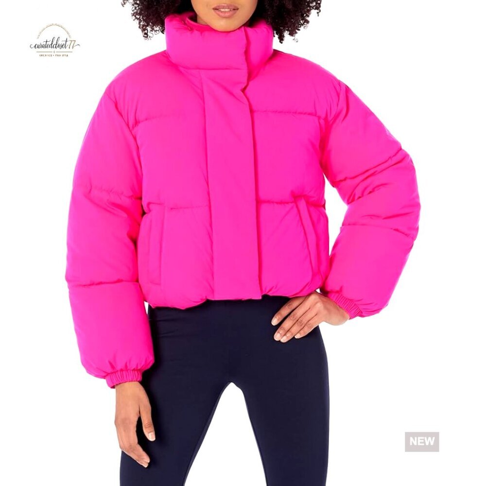 Women's Cropped Full-Zip Puffer Jacket, Water-Resistant, Stand Collar
